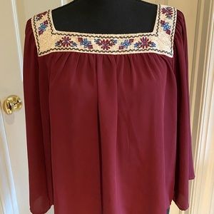 Embroidered square neck blouse